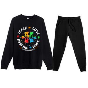 Autism Awareness Teacher, Teach Hope Love Inspire Premium Crewneck Sweatsuit Set