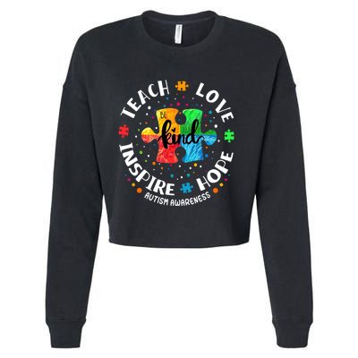 Autism Awareness Teacher, Teach Hope Love Inspire Cropped Pullover Crew