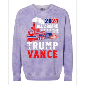 All Aboard The Trump Train 2024 Usa Flag Trump Vance 2024 Colorblast Crewneck Sweatshirt