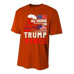 All Aboard The Trump Train 2024 Usa Flag Trump Vance 2024 Performance Sprint T-Shirt