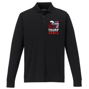 All Aboard The Trump Train 2024 Usa Flag Trump Vance 2024 Performance Long Sleeve Polo