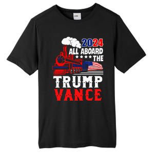 All Aboard The Trump Train 2024 Usa Flag Trump Vance 2024 Tall Fusion ChromaSoft Performance T-Shirt