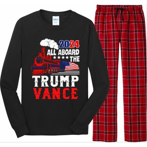 All Aboard The Trump Train 2024 Usa Flag Trump Vance 2024 Long Sleeve Pajama Set