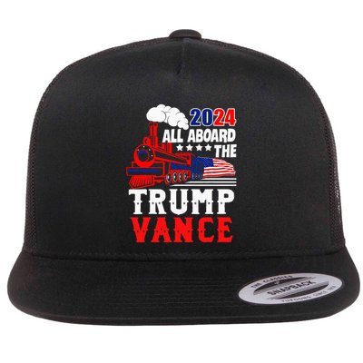 All Aboard The Trump Train 2024 Usa Flag Trump Vance 2024 Flatbill Hat