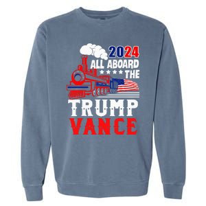 All Aboard The Trump Train 2024 Usa Flag Trump Vance 2024 Garment-Dyed Sweatshirt