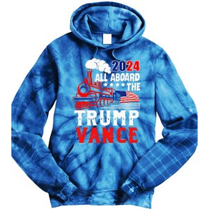 All Aboard The Trump Train 2024 Usa Flag Trump Vance 2024 Tie Dye Hoodie