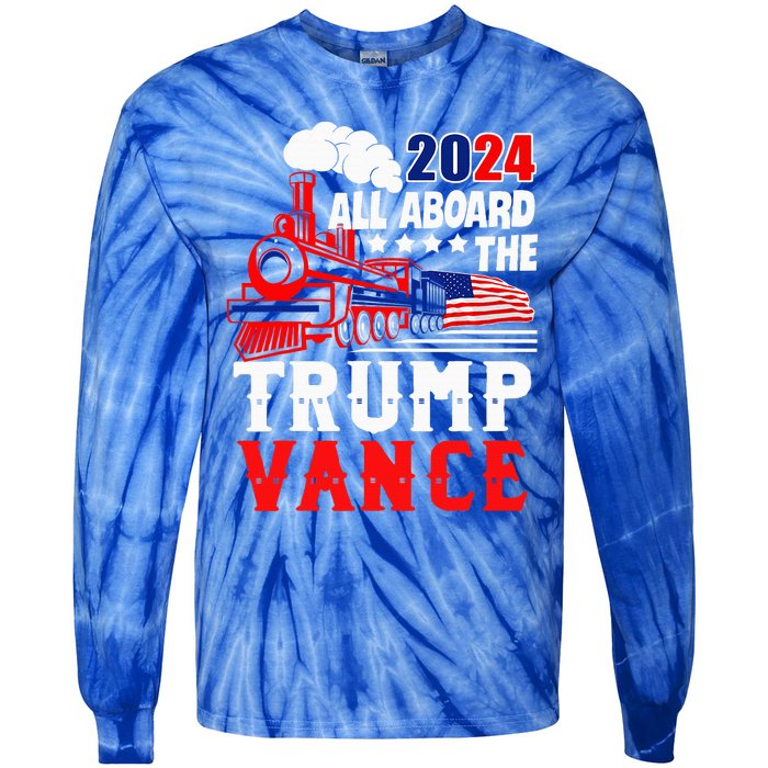 All Aboard The Trump Train 2024 Usa Flag Trump Vance 2024 Tie-Dye Long Sleeve Shirt