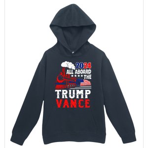 All Aboard The Trump Train 2024 Usa Flag Trump Vance 2024 Urban Pullover Hoodie