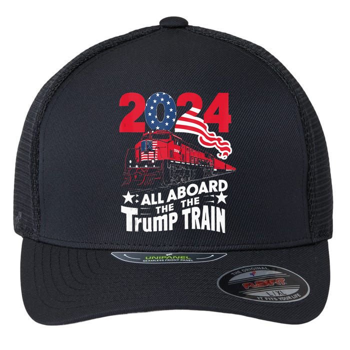 All Aboard The Trump Train Flexfit Unipanel Trucker Cap