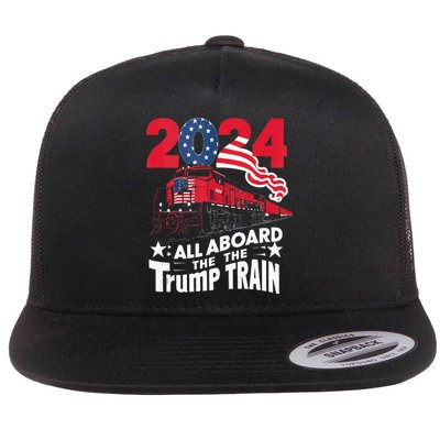 All Aboard The Trump Train Flat Bill Trucker Hat