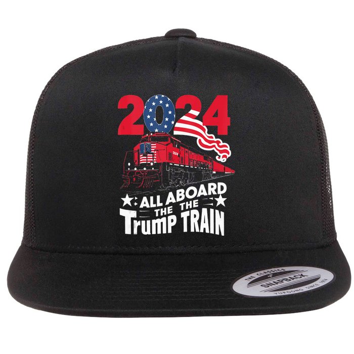 All Aboard The Trump Train Flat Bill Trucker Hat