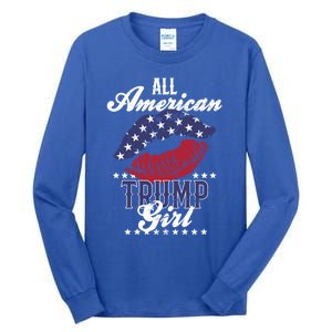 All American Trump Usa Flag Lips Gop Vote 2024 Cool Gift Tall Long Sleeve T-Shirt