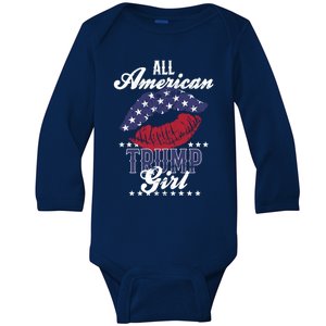 All American Trump Usa Flag Lips Gop Vote 2024 Cool Gift Baby Long Sleeve Bodysuit