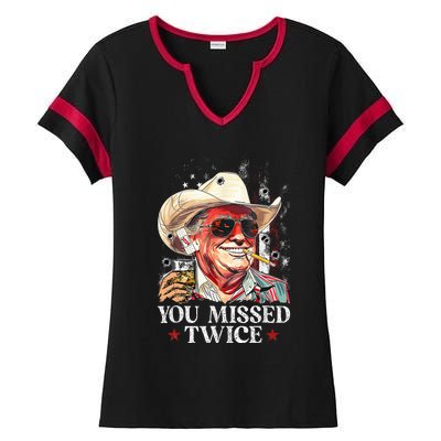 Assassination Attempt Trump 2024 You Missed Twice Ladies Halftime Notch Neck Tee