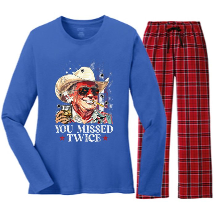 Assassination Attempt Trump 2024 You Missed Twice Women's Long Sleeve Flannel Pajama Set 