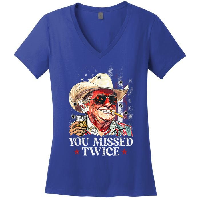 Assassination Attempt Trump 2024 You Missed Twice Women's V-Neck T-Shirt