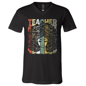 African American Teacher Hair Afro African American Teachers V-Neck T-Shirt