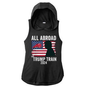 All Aboard The Trump Train 2024 With Grudge Usa Flag & Red Train Ladies PosiCharge Tri-Blend Wicking Draft Hoodie Tank