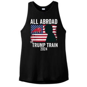 All Aboard The Trump Train 2024 With Grudge Usa Flag & Red Train Ladies PosiCharge Tri-Blend Wicking Tank