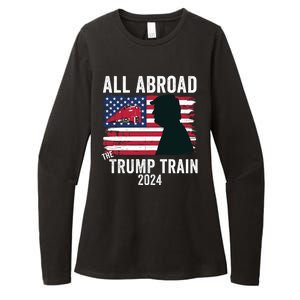 All Aboard The Trump Train 2024 With Grudge Usa Flag & Red Train Womens CVC Long Sleeve Shirt