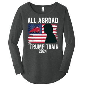 All Aboard The Trump Train 2024 With Grudge Usa Flag & Red Train Women's Perfect Tri Tunic Long Sleeve Shirt