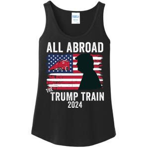 All Aboard The Trump Train 2024 With Grudge Usa Flag & Red Train Ladies Essential Tank