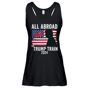 All Aboard The Trump Train 2024 With Grudge Usa Flag & Red Train Ladies Essential Flowy Tank