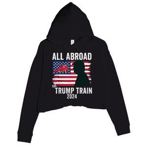 All Aboard The Trump Train 2024 With Grudge Usa Flag & Red Train Crop Fleece Hoodie