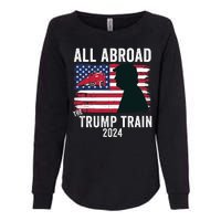 All Aboard The Trump Train 2024 With Grudge Usa Flag & Red Train Womens California Wash Sweatshirt