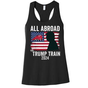 All Aboard The Trump Train 2024 With Grudge Usa Flag & Red Train Women's Racerback Tank