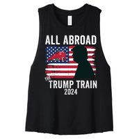 All Aboard The Trump Train 2024 With Grudge Usa Flag & Red Train Women's Racerback Cropped Tank