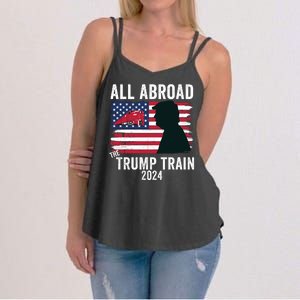 All Aboard The Trump Train 2024 With Grudge Usa Flag & Red Train Women's Strappy Tank