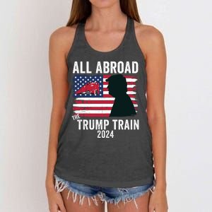 All Aboard The Trump Train 2024 With Grudge Usa Flag & Red Train Women's Knotted Racerback Tank