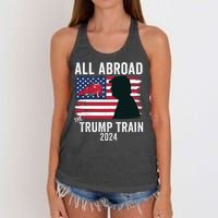 All Aboard The Trump Train 2024 With Grudge Usa Flag & Red Train Women's Knotted Racerback Tank