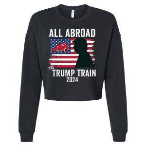 All Aboard The Trump Train 2024 With Grudge Usa Flag & Red Train Cropped Pullover Crew