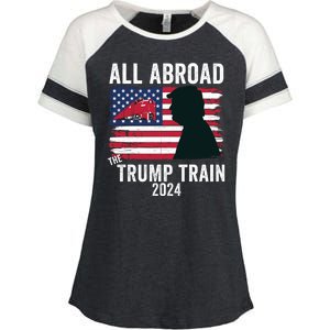 All Aboard The Trump Train 2024 With Grudge Usa Flag & Red Train Enza Ladies Jersey Colorblock Tee