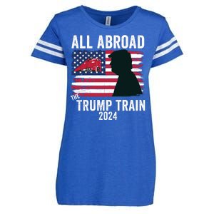 All Aboard The Trump Train 2024 With Grudge Usa Flag & Red Train Enza Ladies Jersey Football T-Shirt