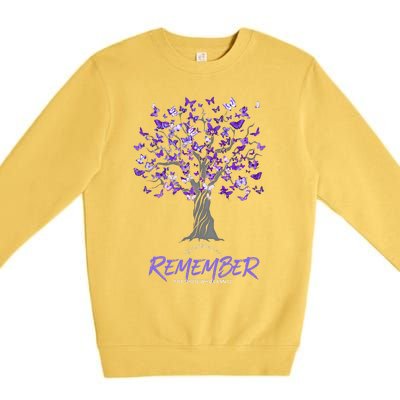 Alzheimer Awareness Tee For Men And Women Purple Butterfly Premium Crewneck Sweatshirt