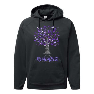 Alzheimer Awareness Tee For Men And Women Purple Butterfly Performance Fleece Hoodie