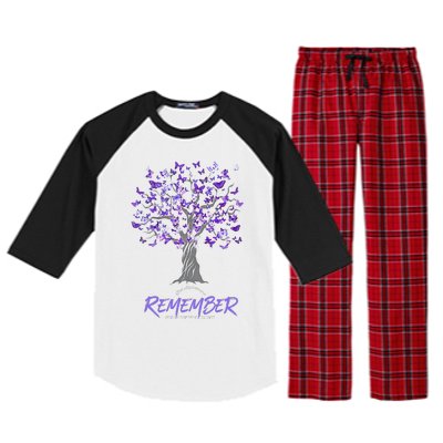 Alzheimer Awareness Tee For Men And Women Purple Butterfly Raglan Sleeve Pajama Set