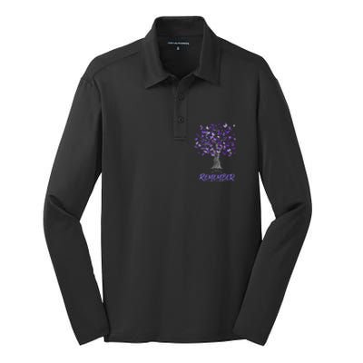 Alzheimer Awareness Tee For Men And Women Purple Butterfly Silk Touch Performance Long Sleeve Polo