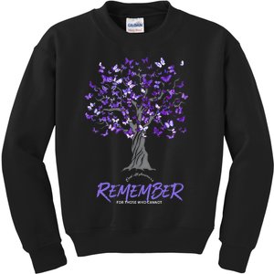 Alzheimer Awareness Tee For Men And Women Purple Butterfly Kids Sweatshirt