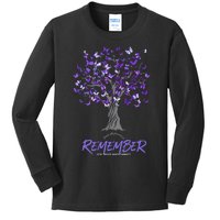 Alzheimer Awareness Tee For Men And Women Purple Butterfly Kids Long Sleeve Shirt