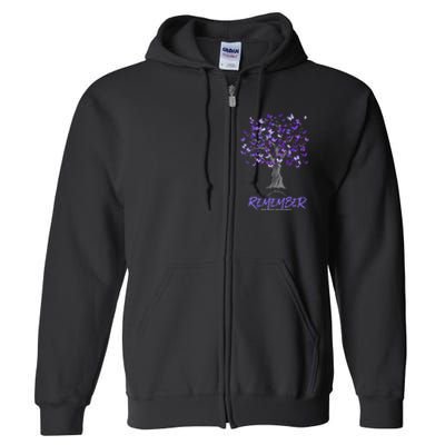 Alzheimer Awareness Tee For Men And Women Purple Butterfly Full Zip Hoodie