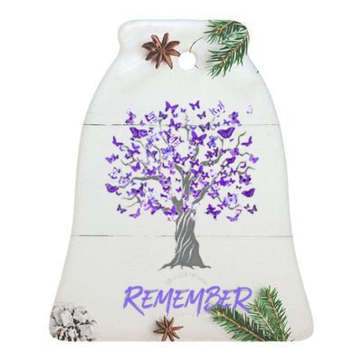 Alzheimer Awareness Tee For Men And Women Purple Butterfly Ceramic Bell Ornament