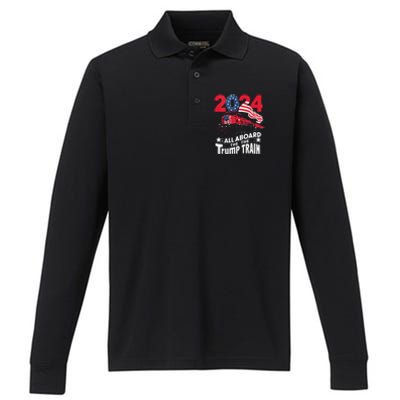 All Aboard The Trump Train Performance Long Sleeve Polo