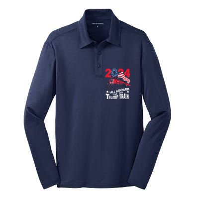 All Aboard The Trump Train Silk Touch Performance Long Sleeve Polo