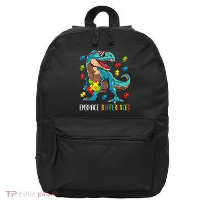 Autism Awareness T-Rex Embrace Differences Dinosaur 16 in Basic Backpack