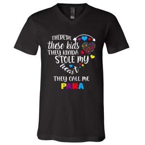 Autism Awareness There’Re They Call Me Para V-Neck T-Shirt