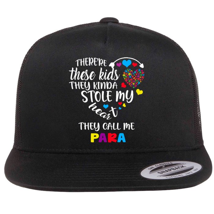 Autism Awareness There’Re They Call Me Para Flat Bill Trucker Hat